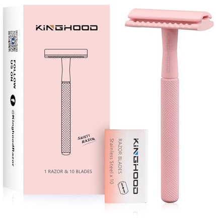 Kinghood Rasoir de sécurité à lame unique avec 10 lames à double tranchant, rasoir réutilisable zéro déchet, poignée en métal