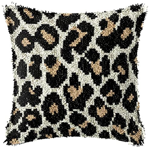 Knüpf Sets Knüpfkissen Zum Selber Knüpfen Knüpfteppiche DIY Leopard Muster Kissen Kissenbezug Kreuzstich Latch Hook Kit Handwerk Handarbeiten Erwachsene Kinder Kunsthandwerk ,43*43cm/16.9*16.9 in