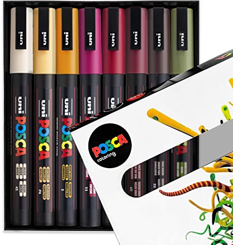 Posca - PC-3M - Paint Marker Art Pens – 0.9-1.3mm - Autumn Tones Set of 8 in Gift Box