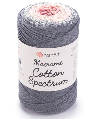 YarnArt Macrame Cotton Spectrum Macrame Cord 8.80 Oz, 246.06 Yds 80% Cotton Macrame Rope Multicolor Macrame, Colorful Macrame Yarn Weight Worsted - Aran(4) (1306)
