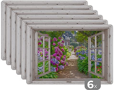 Set de Table Hortensia - Transparent - Fleurs - Été - Mauve - Chemin Lot de 6 Dessous de Table 45x30 cm Lavable