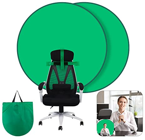Greenscreen Hintergründe,GRABADO Runder Green Screen Stuhl 142cm,Portable Doppelseitig Faltbarer Greenscreen Rollo in einem,Für Fotografie,Videospiele und Live-Übertragungen（1 Stück）