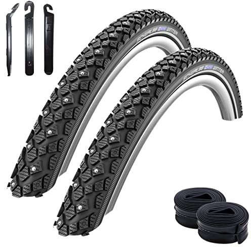 Angebot-Set / 2 x Schwalbe Winter K-Guard Fahrradreifen mit Reflex in Schwarz 40-635 (28 x 1 1/2) + 2 Schwalbe Schläuche SV17 inkl. 3 Reifenheber