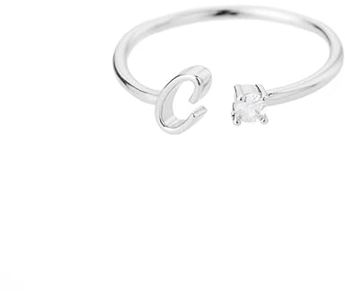 Bungsa® RING mit Buchstaben silber mit Kristall aus Metall - biegbarer Fingerring/Zehenring Toering für Damen, Kinder & Herren - A B C D E F G H I J K L M N O P Q R S T U V W X Y Z