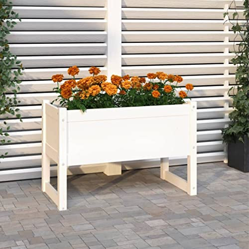 homiuse Pflanzkübel Weiß 78x40x52 cm Massivholz KieferHochbeet Blumentopf Gross PflanzküBel Groß AußEn BlumenküBel Hoch PflanzsäUle Pflanzkübel XXL
