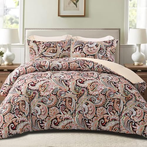 Exclusivo Mezcla Bettdecke 4-Jahreszeiten Steppdecke in 220 x 230 cm mit Paisley-Muster, Warme und Weiche Schlafdecke ohne Bezug mit 2 Kissenbezügen, Schwarz