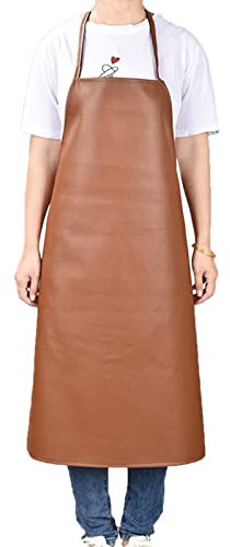 GANDE Grillschürze, Kochschürze for Herren, wasserfeste Schürze for Damen, PU-Leder, for Grill-Catering (Color : Brown, Size : 118x78cm)
