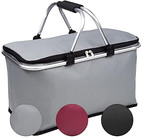 Einkaufskorb Kühlkorb 25 L Faltbarer Thermokorb Picknickkorb Korb Einkaufskörbchen Körbchen klappbar Einkaufstasche Kühltasche isoliert Klappkorb Kühlbox Picknickkorb (Grau)