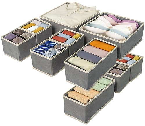 Schubladen Organizer, 10 Stück Faltbare Kleiderschrank Organizer (Hellgrau)