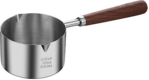 MAGICLULU Olla Pequeña Para Aceite y Salsa 250 Ml Acero Inoxidable 304 Mango De Madera Apta Cocinas Gas e Inducción Utensilio Cocina Vertedor Patrón Aleatorio