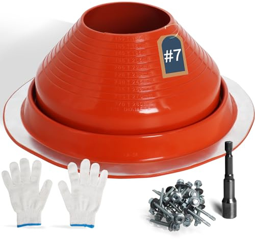 #7 High Temp Silicone Chimney Boot,Metal Roof Pipe Flashing Boot for Roof (for Pipe Od 6 to 11) Included Roofing Screws & Hex Socket Flexible Roof Boot