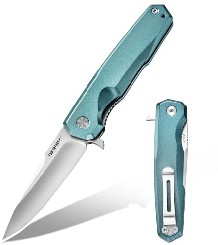 TONIFE Visione Coltello Pieghevole da Esterno con Lama 8Cr14MoV e Manico in Alluminio Coltello da Sopravvivenza con Clip da Tasca per il Campeggio Bushcraft (Ciano - Satinato)