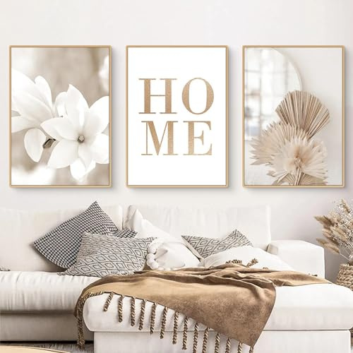 Trayosin 3-teiliges Poster Set,Moderne Boho Pampasgras Bilder Wohnzimmer Deko Schlafzimmer Wandbilder Beige Kunst Bild ohne Rahmen Kunstdruck Leinwandbild (E,30x40cm)