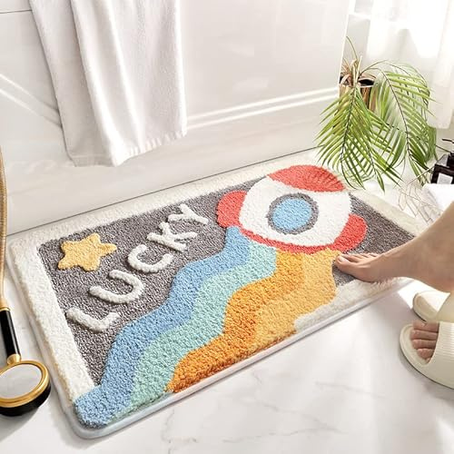 Huilimei Rainbow Stars Rug Bathroom Bathtub Washroom Sink Absorbent Non-Slip Foot Mat Bedroom Floor Mat