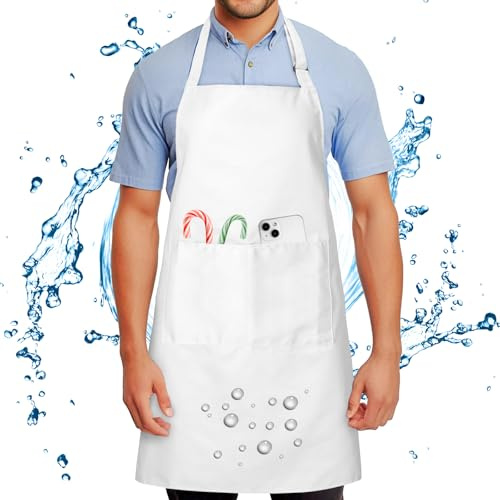 Wasserdicht Schürze mit 2 Tasche für Männer Damen Verhindert Ölstaubflecken | Verstellbare Kochschürze mit langen Riemen, Kein Waschen, Grillschürze für Kochen BBQ Kunstunterricht Backen Malerei Kellner