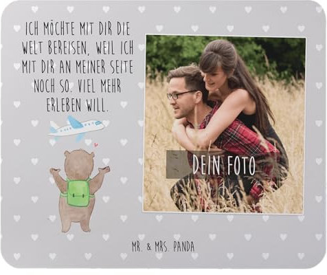 Mr. & Mrs. Panda Personalisiertes Foto Mauspad Bär Flugzeug - Geschenk, Mausunterlage, Hochzeitstag, Valentinstag, Jahrestag, Mausmatte, für Freundin, Frauen, Partner