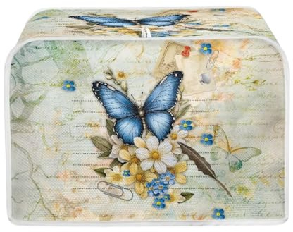 Talayituse Butterfly Daisy Letter Print Toaster Cover 4 Slice Wide Slot, Lightweight Toaster Cover Dust Protection Washable Appliance Bag Bread Maker Cover, M