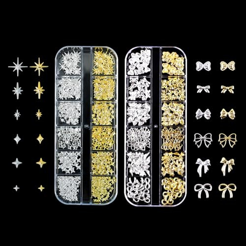 BSITSSS 2 Scatole Brillantini Unghie, DIY Brillantini per Unghie, 12 Stili Brillantini Unghie Nail Art, Oro Argento Strass Unghie, Decorazioni per Unghie Nail Art per una Manicure di Lusso
