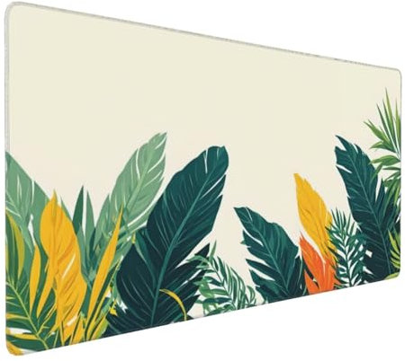 Tapis de Souris 80x40 cm Grand Tapis Souris XXL, Plantes Feuilles Tapis de Souris Bureau Gamer, à Bords Cousus, Base en Caoutchouc Antidérapante, sous Main pour Clavier et Souris, Decor Maison E-1135