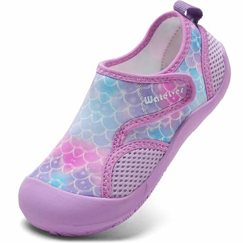 WateLves Wide Toddler Water Shoes Kids Quick Dry Barefoot Shoes Girls Boys Aqua Athletic Sneakers for Beach Hiking Swim Kayak Sport Accessories, Camping Essentials (Fish Scales, 29)