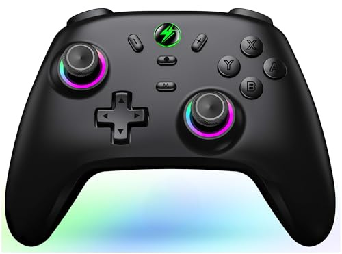 HASACOOL Switch Controller mit Cooles RGB Hall Effect Joysticks, Kabellos Controller für Nintendo Switch 2/Switch/OLED/Lite, Turbo/Aufwachfunktion/6 Achsen Gyro-Chip/Dual Motors Vibration/1000mAh Akku