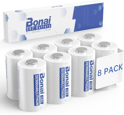 BONAI Pilas Litio CR2, Paquete de 8, Pila de Litio CR2 de 3V de Alta Capacidad para Cámara, Flash Fotográfico, Sistema de Alarma, Larga duración