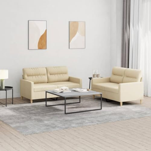 Gecheer 2-TLG.Sofagarnitur Sessel Couch mit Kissen Sofa,Fernsehsessel, Couch Garnitur Sofa Set,Relaxsofa,Loungesofa, Wohnzimmersofa Couchgarnitur Designsofa Sitzmöbel Polstermöbel Creme Stoff