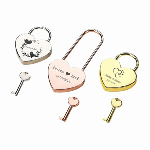 Personalized Heart Shape Love Padlock,Custom Engraved Padlock with Key,Engraved Lock for Couple,Personalised Love Lock (Rose Gold)