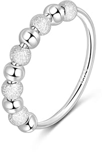 Silvertale S925 sterlingsilver ångest, spinner fidgetring för kvinnor med 10 roterande glitterkulor stapelbar ädelsmycke