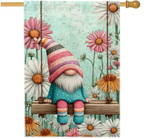 Frühlings-Blumenzwerg, Gartenflagge, bunte Chrysantheme, Heimdekoration, Banner, doppelseitig, Jute, Rasen-Dekoration, 71,1 x 101,6 cm