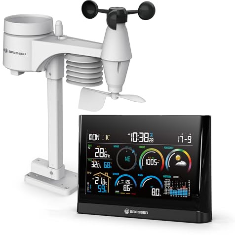 Bresser 5-in-1 Profi-Wetterstation mit Außensensor, Wetterindex, Frostwarnung, Schwarz