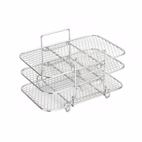 Rejilla for freidora de aire, horno, parrilla y vaporera acero inoxidable con cesta malla 3 capas, apilable multifuncional