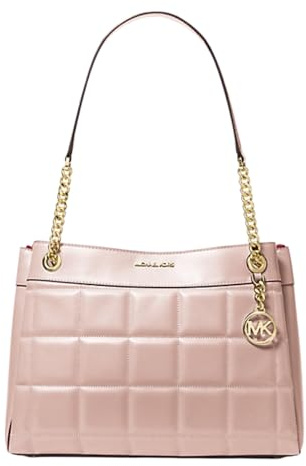 Michael Kors Damen Handtasche Susan Tote Bag – Rosa/Pink, 100% Echtleder, gestepptes Design mit MK-Logo, goldfarbene Details, Reißverschluss, elegant