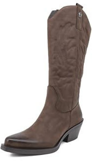 QUEEN HELENA Camperos Texani västerländsk klack dam stövlar spetsig tå cowboy stövlar X28-110, Brun, 35 EU