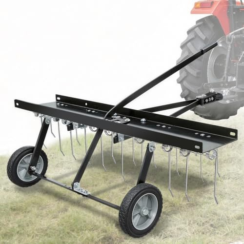 WUDLEP Remolque de 40 pulgadas con 20 dientes, remolque para patio al aire libre, rastrillo de tractor, para hojas, agujas de pino, hierba, color negro