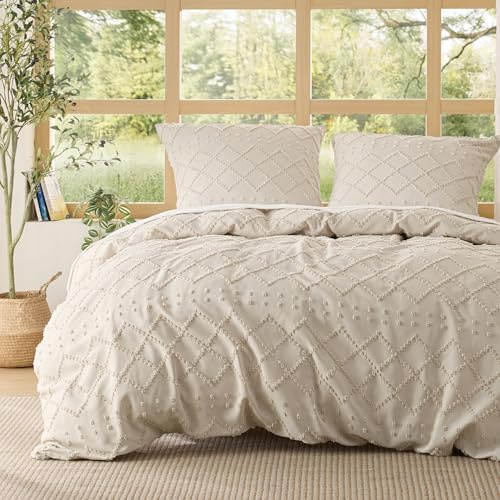 BEDSURE Beige Boho Bettwäsche 3tlg - 200x200 cm | Weiche Mikrofaser, atmungsaktiv. 8 Eckbänder, Reißverschluss. OEKO-TEX. Pflegeleicht. 3tlg: 1 Bezug 200x200 + 2 Kissen 80x80.