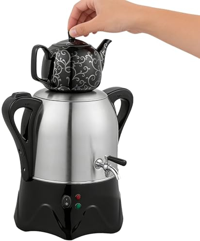 Tetera eléctrica turca, tetera doble con tetera de acero inoxidable de 3 L y tetera de cerámica de 1 L, samovar eléctrico con función de conservación del calor, para café, tés, cereales(Black)