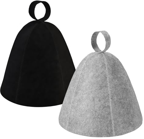 2 Pack Sauna Hat Set for Men and Women – Heat-Resistant Felt Steam Bath Cap, Dry Hair Protection for Sauna, Spa, Hot Tub, Steam Room Accessories (Grey + Black)