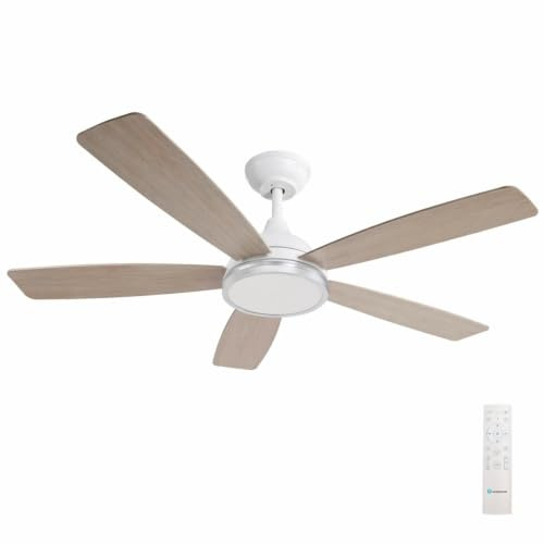 Aigostar Ventilador de Techo con Luz Silencioso 52″, 20W LED, Motor DC Reversible 30W, Mando a Distancia, 6 Velocidades, 2700K/4000K/6000K Regulable, Ideal para Dormitorio, Sala o Cocina