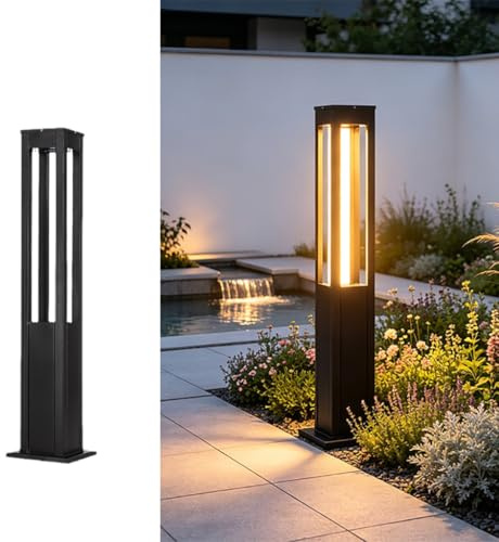 Villa Innergårdsljus Gräsmatta Inbyggd Lampa | Rostfritt Stål Gräsmatta Ljus Svart Höjd 80cm Utomhusljusar För Gårdar, Parker Och Dörröppningar(B)
