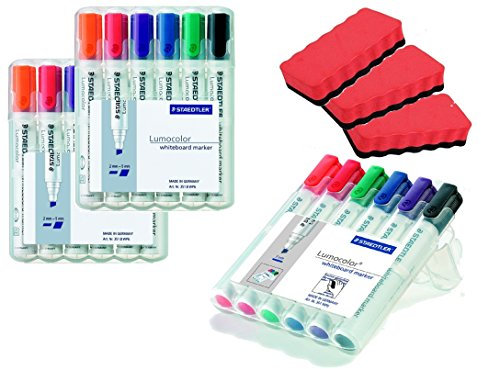 Staedtler 351 B WP6 Board-Marker Lumocolor whiteboard marker, Staedtler Box mit 6 Farben (3, Marker + Neodymlöscher)
