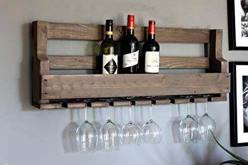 Dekorie Weinregal aus Holz für die Wand - mit Gläserhalter - Braun - fertig montiert - Regal für Weinflaschen und Weingläser