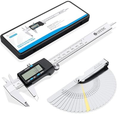 eSynic Digitaler Messschieber 150mm/ 6 Zoll Edelstahl Schieblehre Elektronisch Messschieber Zoll/Metrisch/Fraktion Umrechnung für Abständen Durch- Tiefen- Innendurch- Außendurchmesser- Schwarz