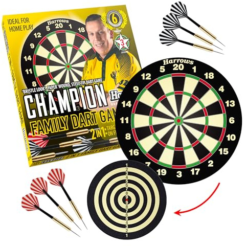 Harrows Dart Board Let’s Play Set, Dartboard Official Size I Contains 6 Darts I Compatible with Dart Board Stand, Lighting and Cabinet I 6 Darts Set with Board (Family Game)