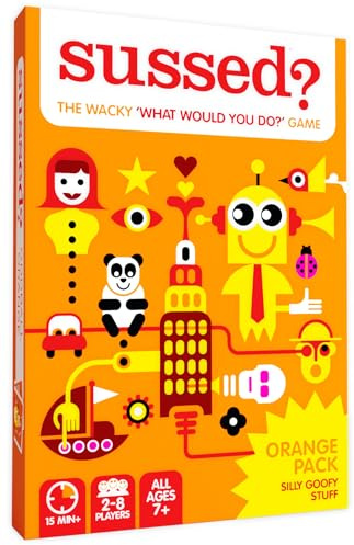 SUSSED The Wacky ‘What Would You Do’ Social Card Game - Simple Fun for Kids, Teens and Adults - Easy Family Travel Game for Road Trips - Ages 7 and Up - Orange Deck