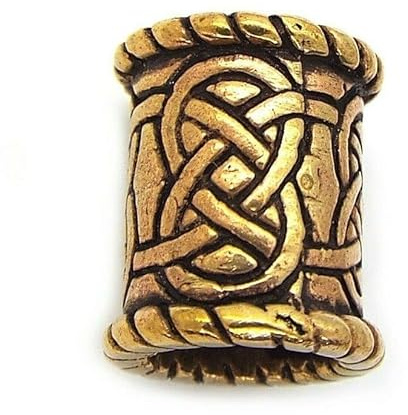 Wide Knotwork Viking Celtic Beard Hair Bead (8mm Hole, Made from Solid Bronze)