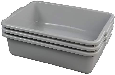 Ggbin Plastic Dish Tubs, Commercial Bus Box/Wash Basin Tote Box, 3-Pack(Grey, 13L)