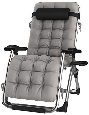 DQCHAIR Gepolsterter Relax Liegestuhl, Gartenliege Schwerelosigkeit Lounge-Sessel Folding Tragbarer Relaxliege Klappbar Und Verstellbar mit Kopfstütze für Strand, Schwimmbad, Garten (Color : Gray)