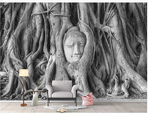 Papel Pintado Pared 3D Raíces De Árboles Grandes Gris Estatua De Buda Zen Papel De Pared Tela No Tejida Fotomurales De Decorativos Pared Murales 430x300cm