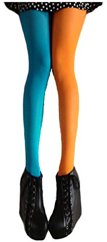 ifundom Collant Dépareillé Femme Bicolore Orange Et Bleu Collant Deux Couleurs Élastique Taille Unique Bas Pour Fêtes Quotidien Et Cadeau